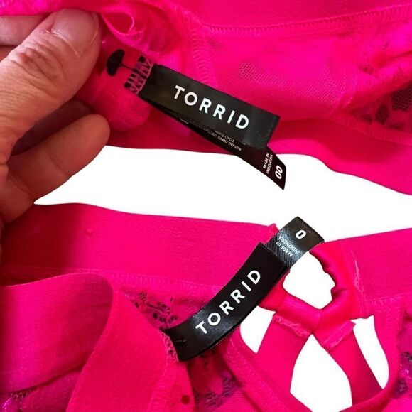 Torrid Womens 0 US Large Floral Lace Strappy Bralette 00 US Medium Panty Pink - Picture 8 of 10